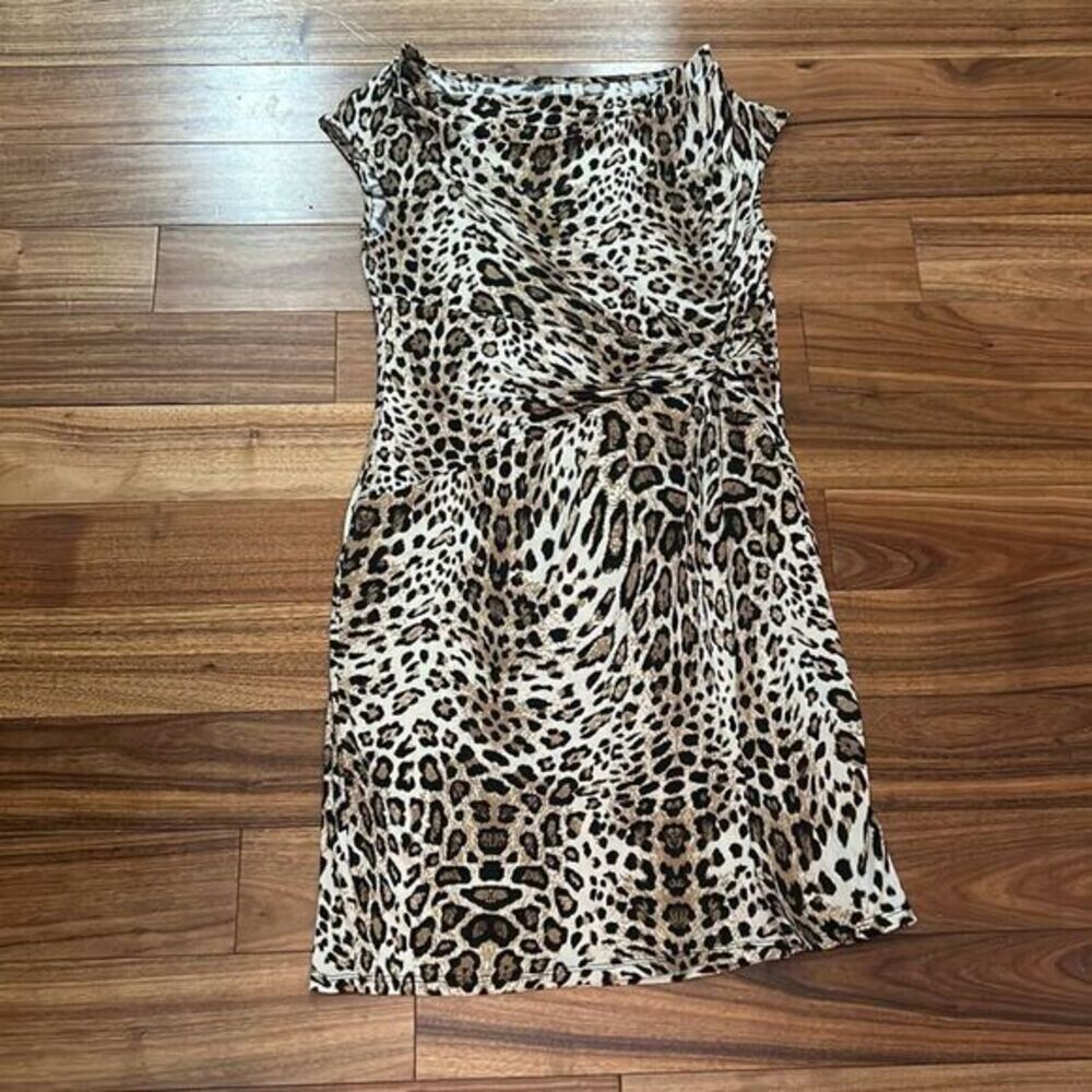 Madison scoop neck leopard print dress short sleeve clinched waist line